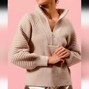So Me Taupe Half Zip Ribbed Sweater